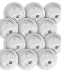 12 Pack Hardwire Interconnect Smoke Detectors With Battery Backup For Reliable Whole House Sync And Smart Thermal Readings that showcase white alarms with mounting features.