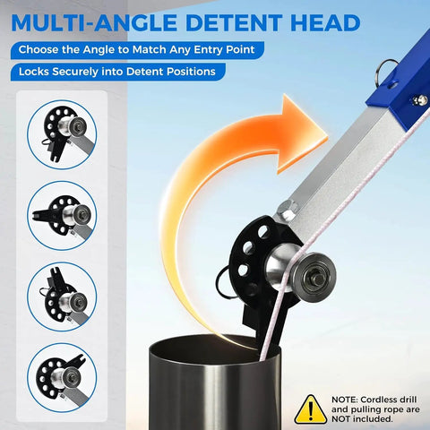 Heavy Duty Handheld Cable Puller And Drill Powered Wire Tugger with multi-angle detent head for adjustable conduit entry.