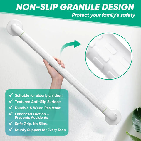 Wall Mounted Stair Handrail With Grippy Abs Cover And Solid Stainless Core For Indoor Outdoor Use Heavy Duty Anti Slip Grab Bar showing textured anti-slip surface and grip.
