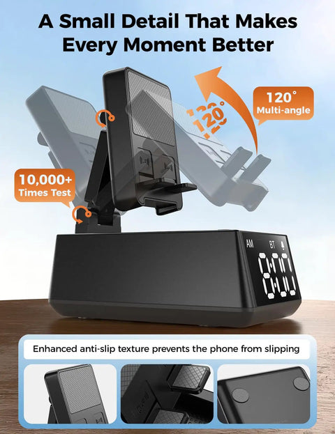 Induction Phone Stand With Bluetooth Speaker HD Sound Dope Gift For Him Dorm Essentials Anti Slip Phone Holder Gadget Black