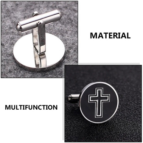 Cross Cufflinks For Men Titanium Steel Black Cross Design Decorative Shirt Buttons For Business And Formal Shirts 1 Pair