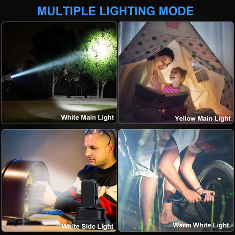Rechargeable Spotlight 900,000 Lumens Handheld LED Flashlight With COB Light And Tripod for multiple lighting modes showcased