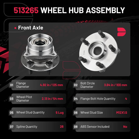 Front Wheel Bearing Hub Assembly for Prius 2004 2005 2006 2007 2008 2009 5 Lug 1.5L L4 Engine Compatible Replacement Kit