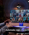 Person using Straight Up Crisp 1080P Full Hd Webcam With Noise Canceling Mic during a video call with automatic light correction.