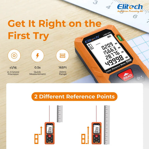 165ft Laser Tape Measure With Bubble Level for Quick, Pro Grade Accuracy and Easy Room Measurements, Digital Distance Tool for Home DIY, Renovations, and Construction Projects, orange