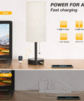 Bedroom Lamps Set Of 2 With 3 Color Modes And USB C And USB A Charging Ports, 2700K To 5000K Nightstand Bedside Lamps With Built In USB Port And Outlet, illustration showing charging capabilities.