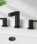 Matte Black 8 Inch Widespread Bathroom Faucet For 3 Hole Sink With Pop Up Drain And Water Supply Lines No Fuss Quick Install