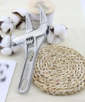 No Hassle Adjustable Short Handle Bath Wrench, Wide Jaw Pipe Spanner And Socket Tool For Bathroom Fixtures, Rock Solid Grip multi function wrench on woven mat.