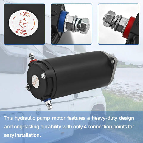Hydraulic Pump Motor Kit For Unidirectional RV Leveling System Ready To Roll Seven Point Five Inch Height on vehicle