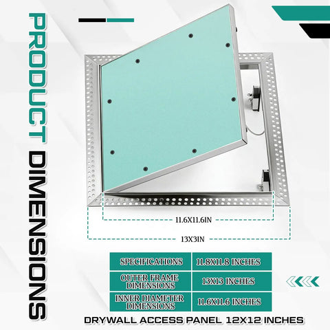 Rock Solid 12X12 Aluminum Drywall Access Panel With Paintable Wall Inspection Hatch dimensions 11.6 x 11.6 inches shown open