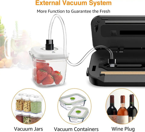 Image of Heavy Duty Auto Vacuum Food Sealer Machine with 80Kpa Strong Suction using external vacuum system with strawberries.