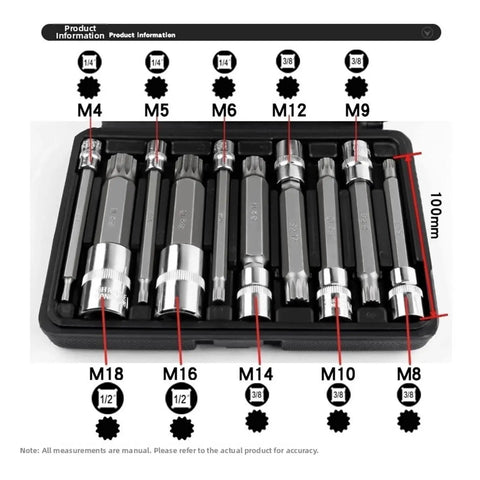 Premium 10pc S2 Steel Torx Star Bit Socket Set With Quick Wrench Driver For Heavy Duty Repair Jobs And Tough Rusty Bolts That Get The Job Done Right, 100mm
