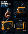 Portable Beefed Up Emergency Weather Radio With Hand Crank Solar Power And 12000mAh Battery, IPX6 Water Resistant Design