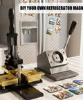 Fridge Magnet Maker Kit With 2 By 2 Inch Square Diy Photo Magnet Press Includes Paper Cutter 100 Sets on countertop