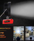 Cordless LED Work Light For Milwaukee 18V Battery Compatibility, 27W 2400LM Flood Beam showing brightness effect