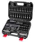 Beefy One Quarter Inch Drive Impact Socket Set With Eighty Three Pieces Metric And SAE From Four To Fifteen Millimeters And Five Thirty Two To Nine Sixteen Inches, Six Point CR-V Deep And Shallow Sockets With Seventy Two Tooth Ratchet, E Torx, For in black case