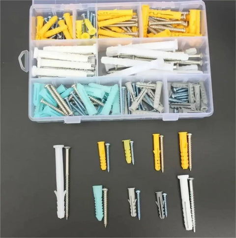 Heavy Duty Self Drilling Drywall Anchors Kit 220 Piece Wall Plugs Expansion Bolts Yellow Zinc Plated Carbon Steel Rust Resistant Quick Install No Pre Drill For Drywall And Light Masonry Projects, assorted anchors in organizer