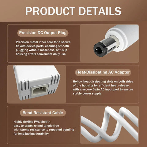 Drop-In 54V 3.9A 210W Power Adapter For UniFi XG 6 PoE Gear, Plug-And-Play Replacement White Power Supply For US-XG-6POE And USW-Ultra-210W 6/8-Port Switches, white adapter with DC plug and vented housing
