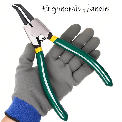 Hand holding External And Internal Snap Ring Pliers 7 Inch with Internal Spring Pro Grade Heavy Duty Anti Rust Durable High Carbon Steel