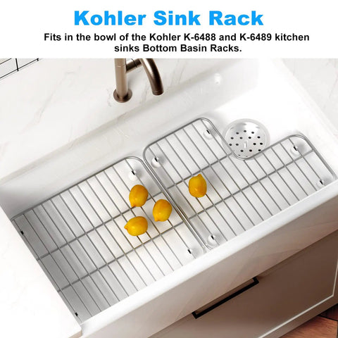 Bottom Basin Rack Set For K-6488 And K-6489 Kitchen Sinks Left And Right Stainless Steel Replacement installed in sink