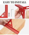 Built Tough Aluminum Multi Angle Measuring Ruler With Quick Snap Angle Pin for precision layout, shown in red, easy installation image.