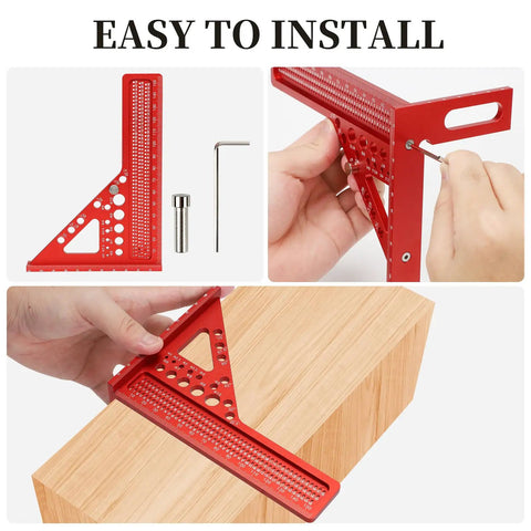 Built Tough Aluminum Multi Angle Measuring Ruler With Quick Snap Angle Pin for precision layout, shown in red, easy installation image.