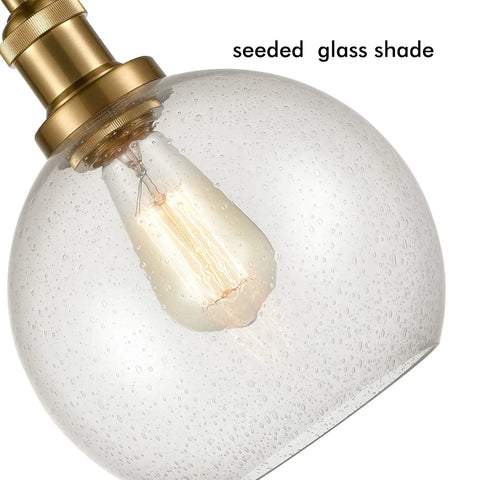 Modern Brass Seeded Glass Pendant Light With Dimmable Hanging Fixture Handblown Clear Glass Shade With Tiny Bubbles
