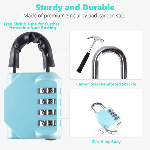 Four Digit Outdoor Combination Padlock with Set Your Own Code, built tough weatherproof zinc alloy body, steel shackle image