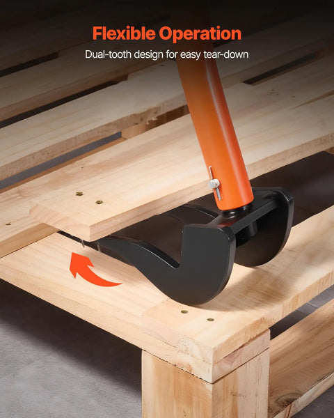 Heavy Duty Pallet Breaker With 50 Inch Carbon Steel Pry Bar Wrecking Tool For Decking 2000 Lb Capacity Multi Purpose Board Removal Tool For Renovations Fast Lift And Pry For Easy Deck Board Removal, dual-tooth head on pallet boards