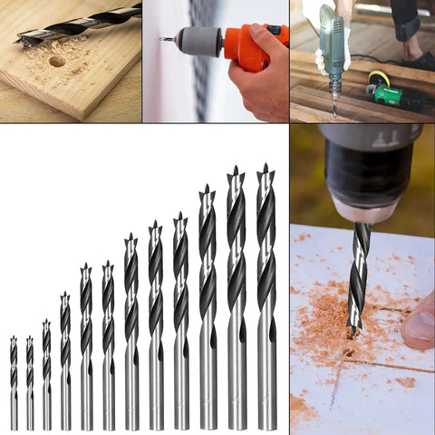 Brad Point Wood Drill Bit Set 12 Pack With Storage Case for precise splinter-free holes, various drill sizes and uses
