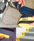 4 Inch Carpet Cord Cover Strip SafCord hide cables on gray commercial Berber loop carpets and barber rugs, securing wires.