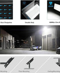 JUDYSSY Flood Lights Outdoor White Light 800W 1000W showing efficient heat dissipation and durable body design with multiple mounting options.