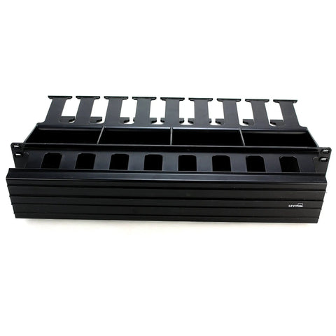 Versi Duct 2RU Front Only Horizontal Cable Management in black for 19 inch racks with 3 inch by 3 inch front access and bend radius clips