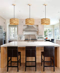 Natural Rattan Chandelier With Handwoven Wicker Pendant Light, Retro American Country Farmhouse Vibe For Dining Room Kitchen