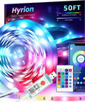 50Feet USB RGB LED Strips With Music Sync Bluetooth IR Remote Smart App, coiled strip, remote, and smartphone app display