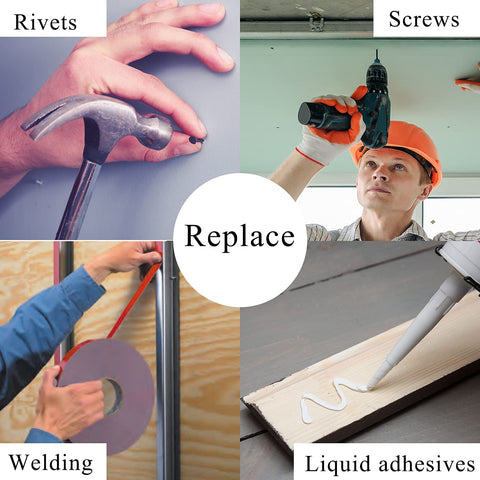 Collage showing alternatives to Heavy Duty Double Sided Mounting Tape 1 Inch By 16.5 Feet PE Foam Waterproof Adhesive.