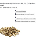 Birch Wood Dowel Pins One Quarter Inch By One Inch One Hundred Pack Kiln Dried Fluted Beveled Ends For Even Glue Distribution