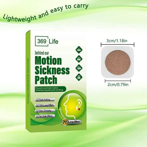 Motion Sickness Patches For Car And Boat Rides And Planes On The Go Ships Cruises 24 Count Natural Long Lasting Relief Up To 72 Hours Travel Must Have For Adults And Kids packaging with patch size dimensions
