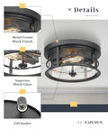 Details of Two Light Matte Black Flush Mount Ceiling Fixture With Clear Glass Shade For Hallway Entryway Bedroom Porch 12 Inch.