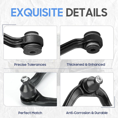 Front upper control arms with ball joints; 13-piece suspension kit in black metal