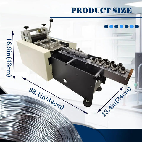 Heavy Duty Automatic Wire Cutting Machine For Stainless Steel And Copper Wire showing dimensions 33.1in x 16.9in x 13.4in.