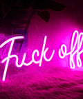 Pink USB Neon That Says Fuck Off Bright Wall Light For Bedroom Game Room Bar Or Office Real LED Neon Look on pink fur