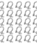25 Pack One Quarter Inch 304 Stainless Steel D Ring Shackles Set For Outdoor Adventure And Recovery Traction Wire Heavy Duty Bow Shape Anchor Shackles Six Millimeter Tough As Nails Gear For Camping Hiking Off Road showcasing an array of bow-shaped shackles.