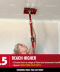 Person using 10 Inch Mega Flat Box for Drywall Finishing Pro Grade on ceiling with extension handle