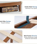 Under-bed storage and anti-slip design of Heavy Duty Solid Pine Queen Platform Bed Frame With Stylish Headboard Thick Wood Slat Support.