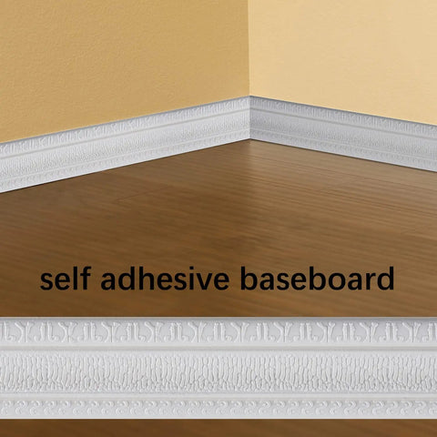 Peel And Stick Crown Molding Border 3D Foam Wall Base Moulding Trim Self Adhesive Vinyl Baseboard White in room corner view