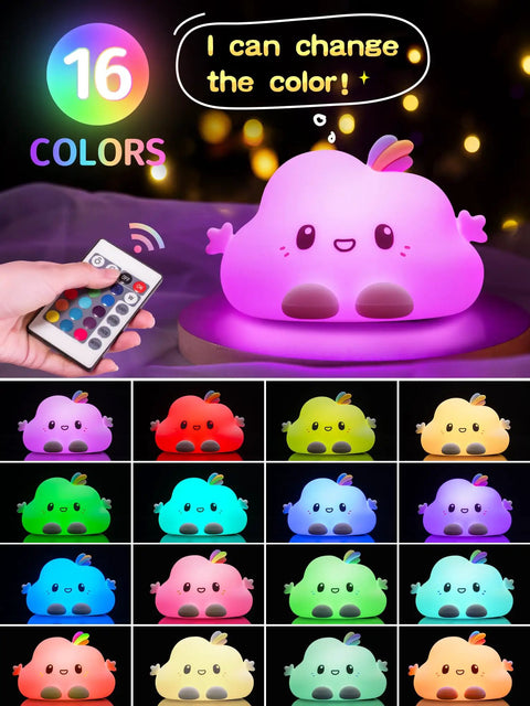LED Cloud Night Light With 16 Color Options Silicone Cloud Lamp Dimmable Portable Rechargeable Cute Kawaii Gift For Kids Baby