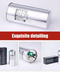 Dual Run AC Capacitor 45 Plus 5 UF 370 440V CBB65 UL Listed Round Start Capacitor for Air Conditioner Condenser or Heat Pump Systems Easy Replacement for Compressor and Fan Motors, detailed view.