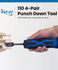Heavy Duty 110 Punch Down Tool For Four Pair Network Cables And Wiring Blocks with Anti Slip Grip in use on terminal block.