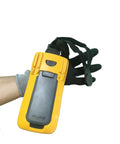 Hanging Loop Strap Kit With Magnetic Hangers For Multimeters No Fuss 4 Pack attached to a yellow multimeter with a black strap